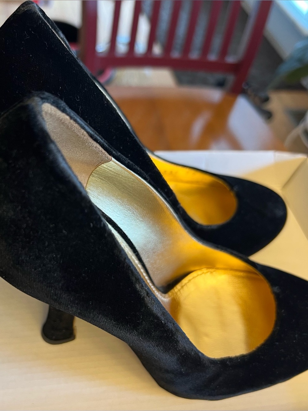 Dolce & Gabbana Black Velvet Pumps with Gold Insole—worn once